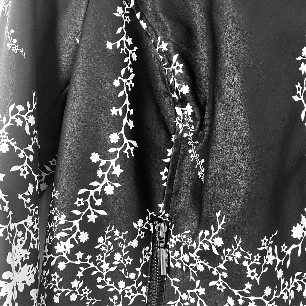 Alfani Floral Faux Leather Women Jacket Navy Blue and White Sz XS - Picture 6 of 14